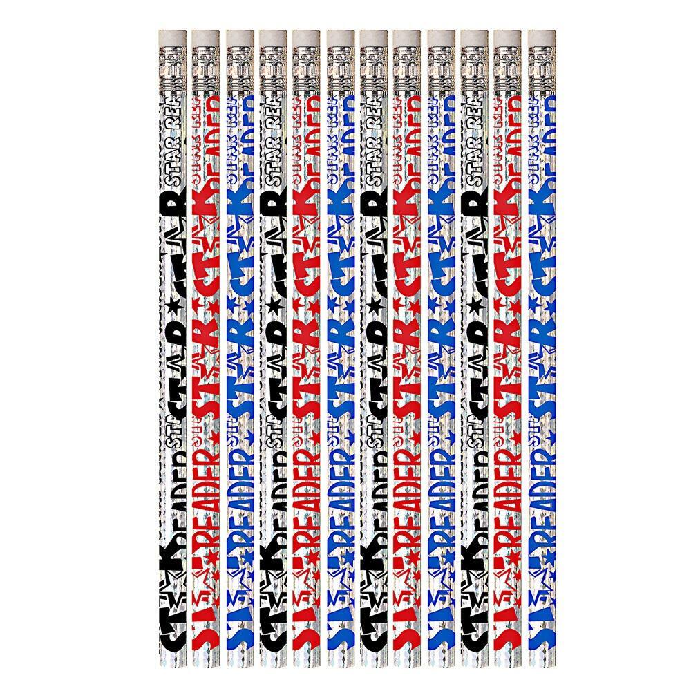 Teacher Rewards | 12 Star Reader HB Pencils. Great Low Cost, Practical Class Gifts, Prizes, Rewards