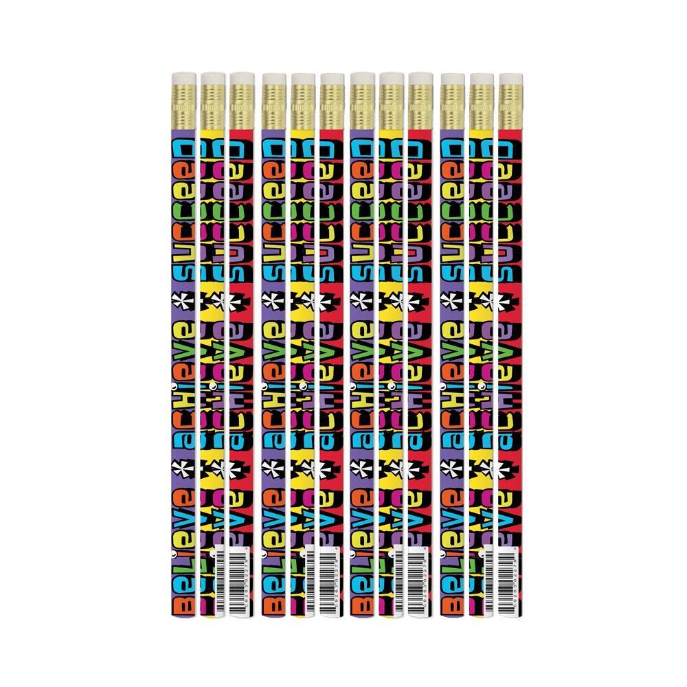 Pencil Gifts | 12 x Believe, Achieve, Succeed Inspirational HB Pencils.