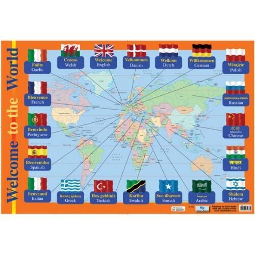 Educational Poster | World Map Teaching "Welcome" in 26 Languages! MFL Class Poster
