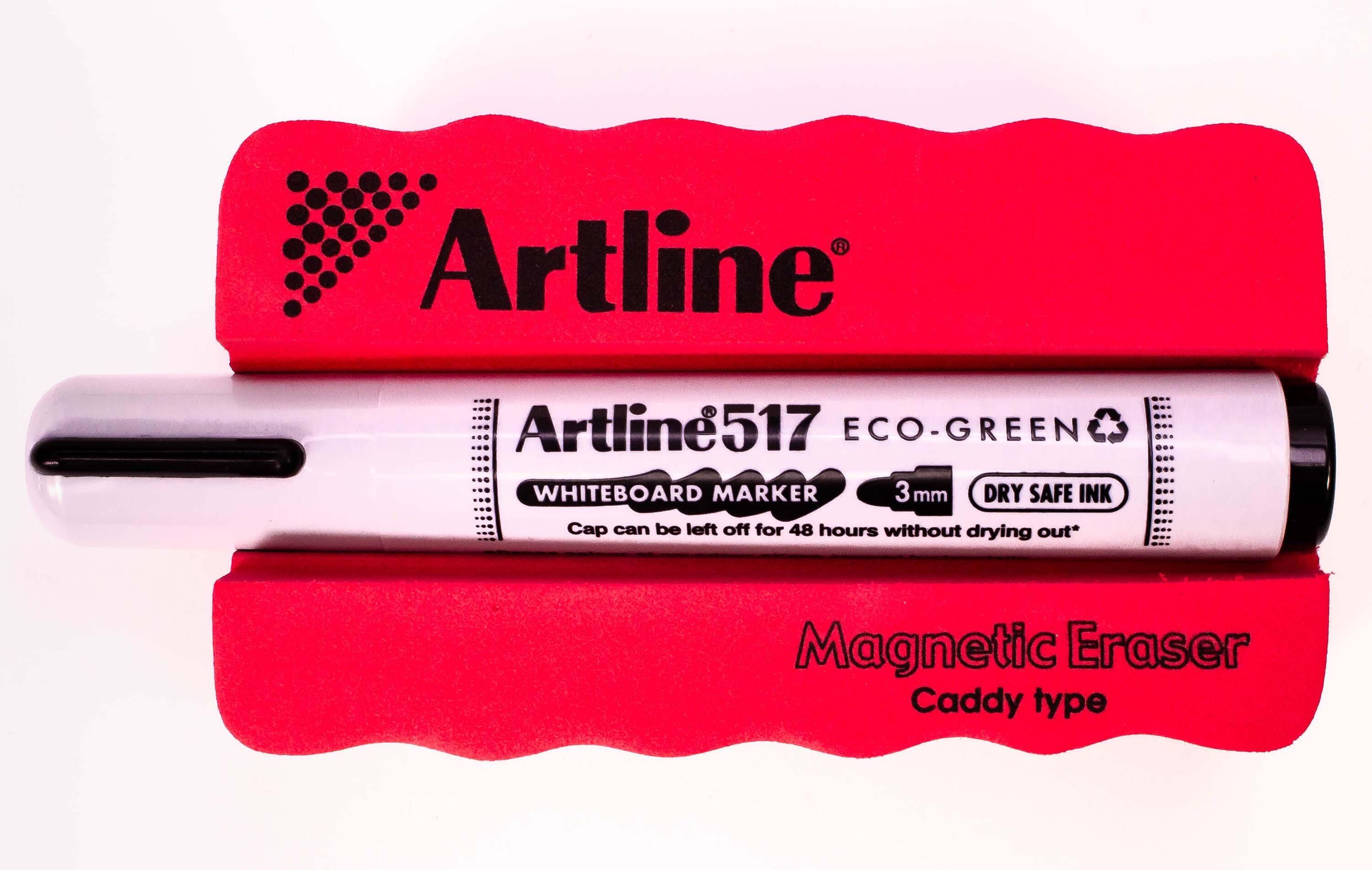 Whiteboard Eraser | Red Eraser (pen not included). Artline Magnetic Whiteboard Erasers, Grooved to Hold Whiteboard Pen