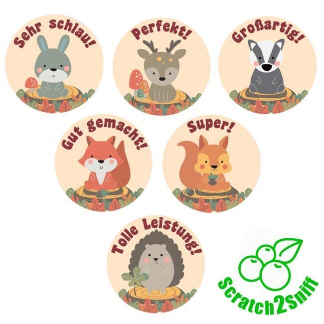 Scented Stickers | 90 Woodland Animals, Fruit Scent, Smelly German Reward Stickers for Teachers