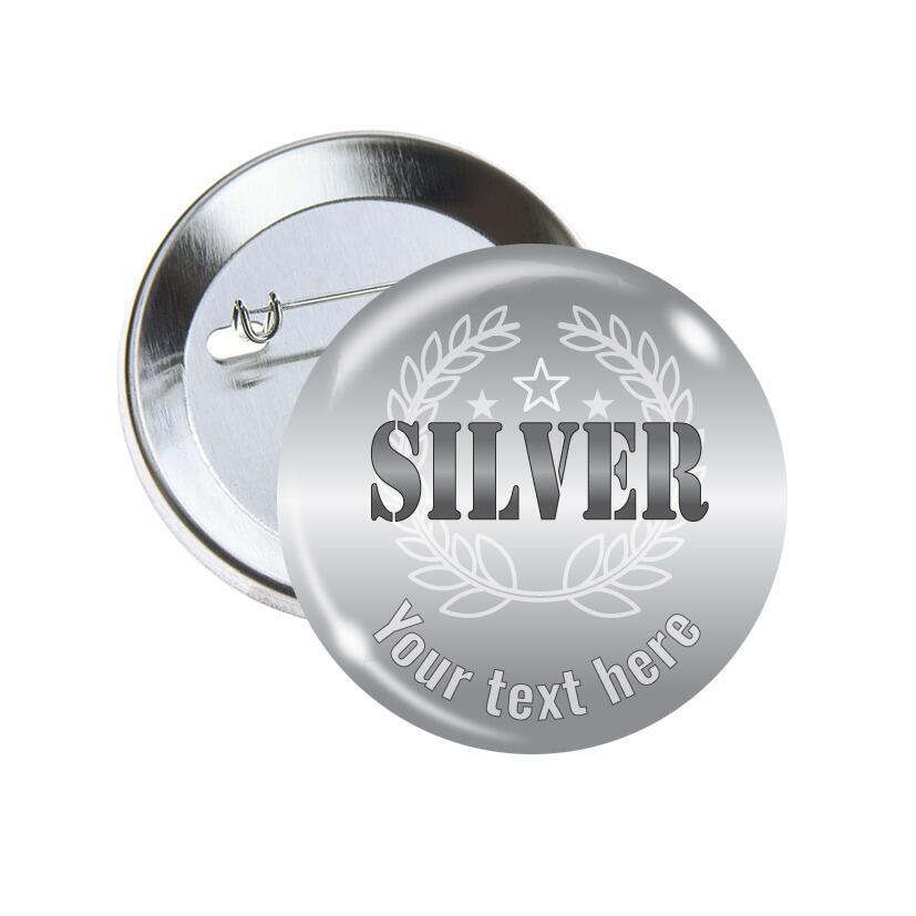 Custom Badges | SILVER, Wreath Design Sports / Award Personalised Pin Badges for Schools x 10