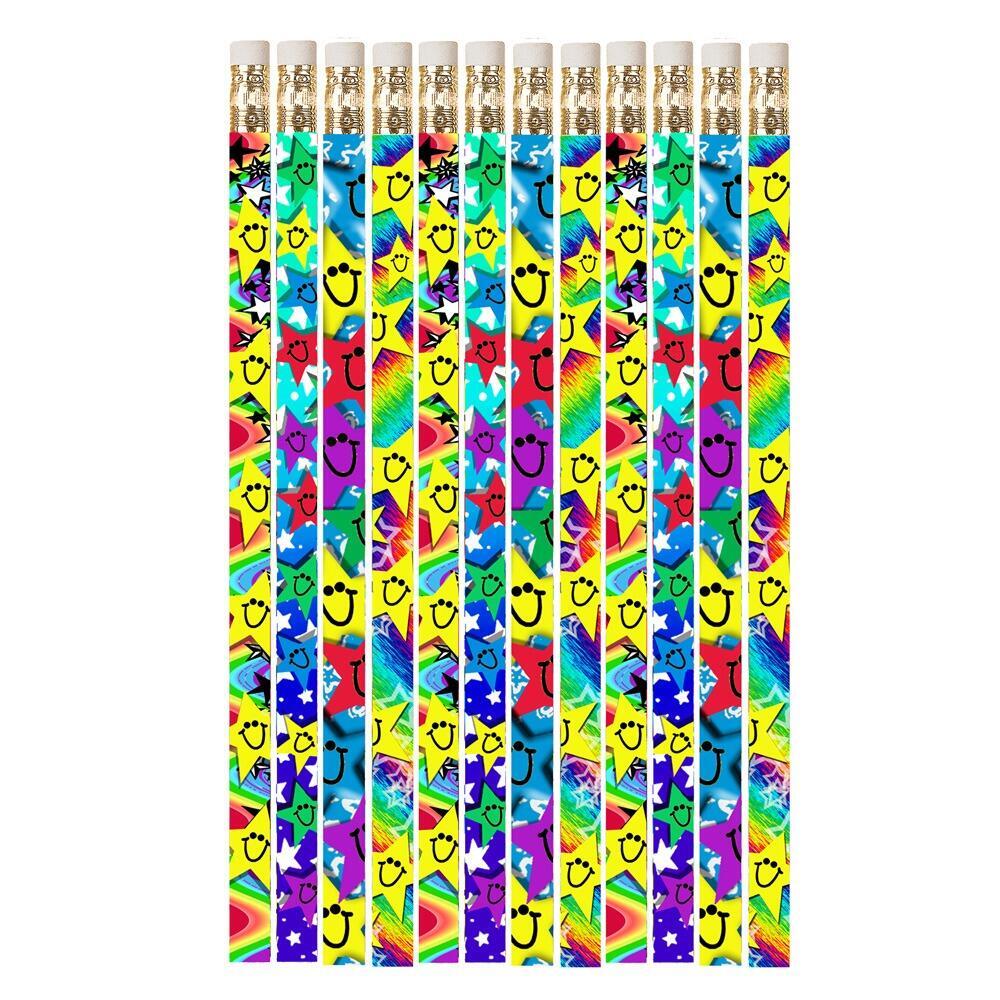 Pencils for Kids | 12 x Big Grin, Smiley Star Pencils.