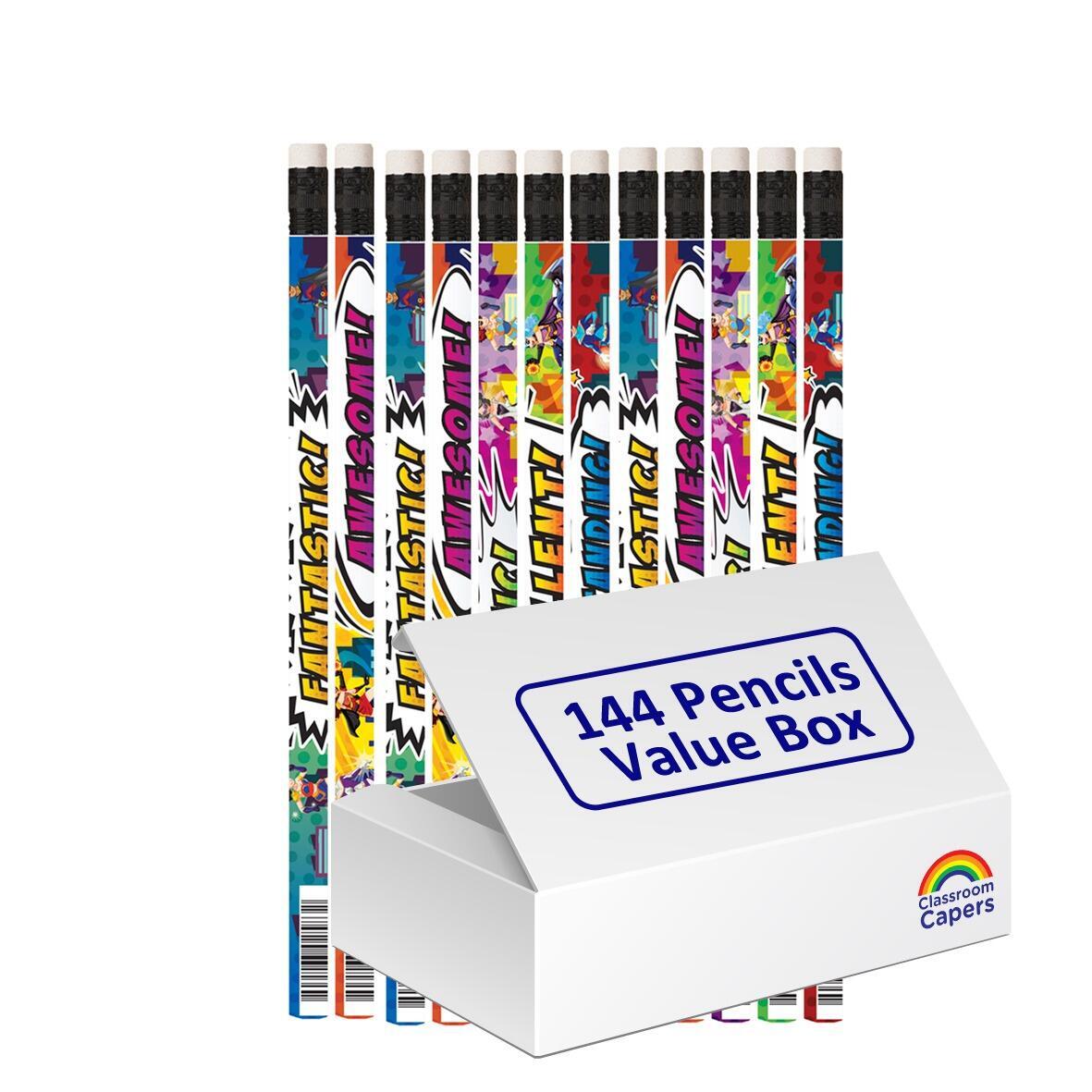Reward Pencils | 144 x Superhero Design Courageous Characters HB Pencils for Gifts / Rewards & More