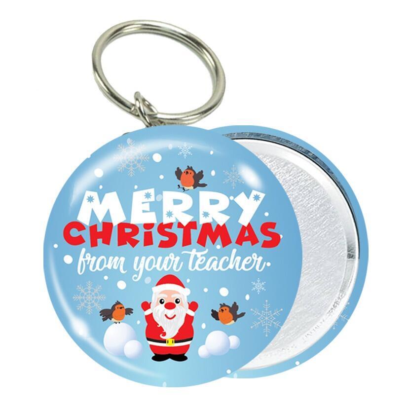 Class Gifts | Santa Design, Happy Christmas from your teacher Low Cost Metal Keyrings. UK Made.