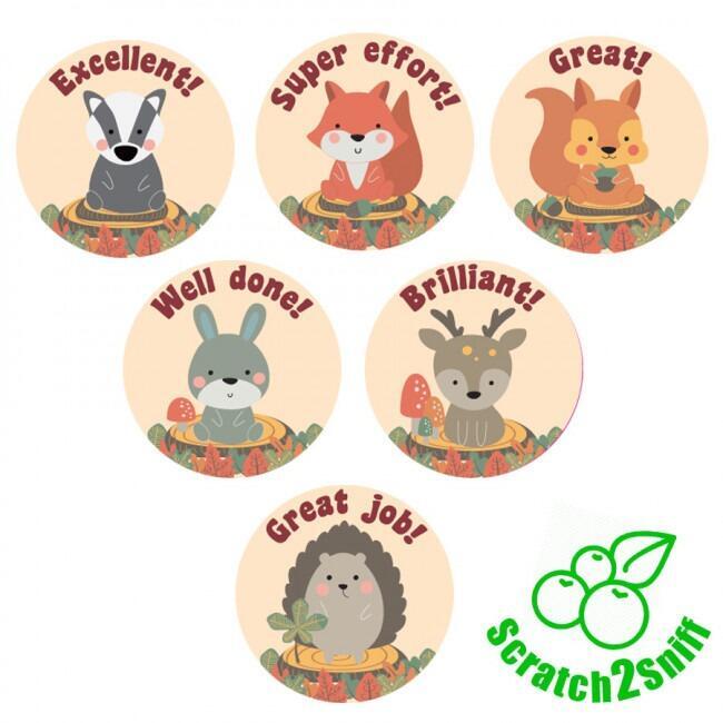 Scented Stickers | 90 Woodland Animals, Fruit Scent, Smelly Reward Stickers for Teachers