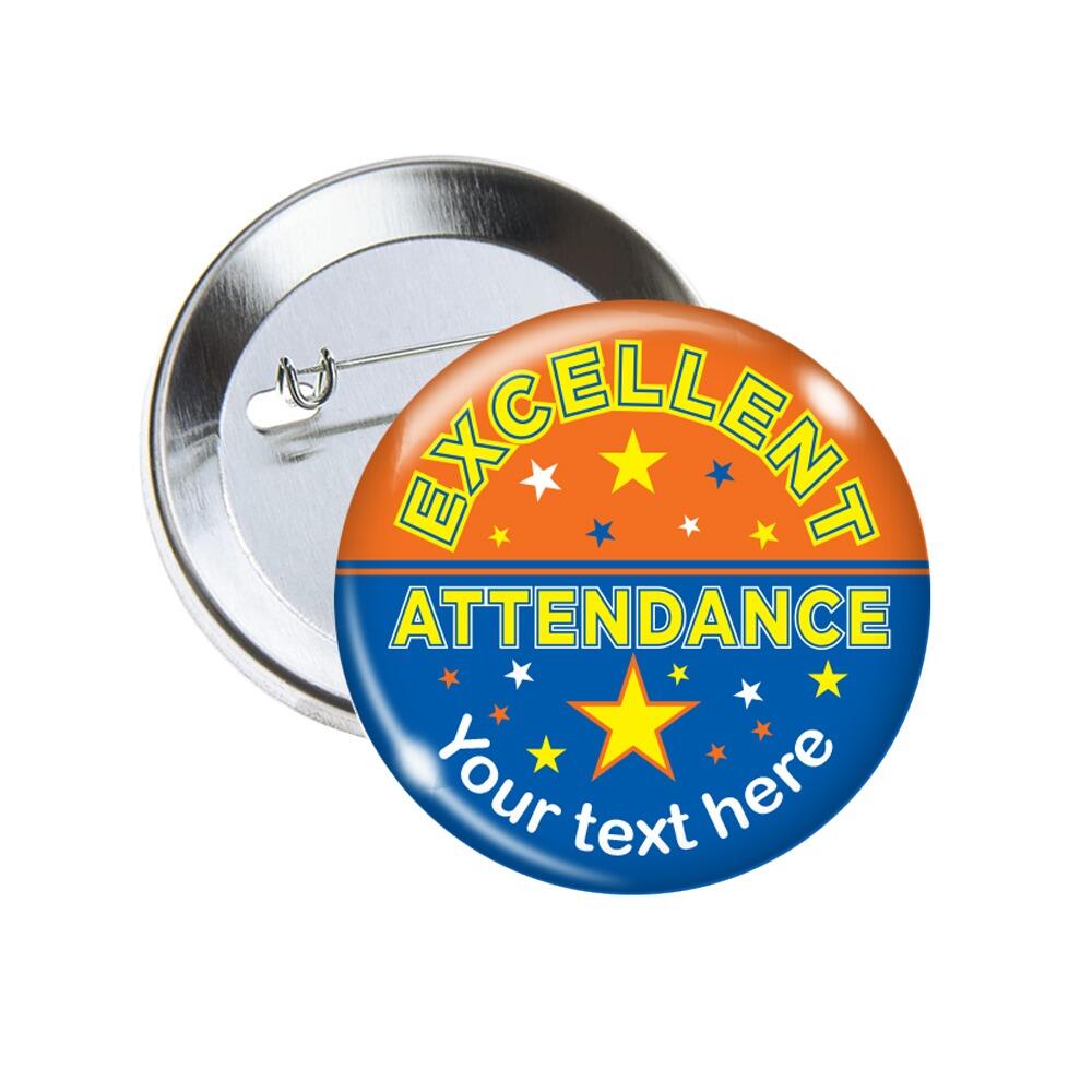 Custom Badges | Excellent Attendance, Star Design, Personalised Pin Badges for Schools