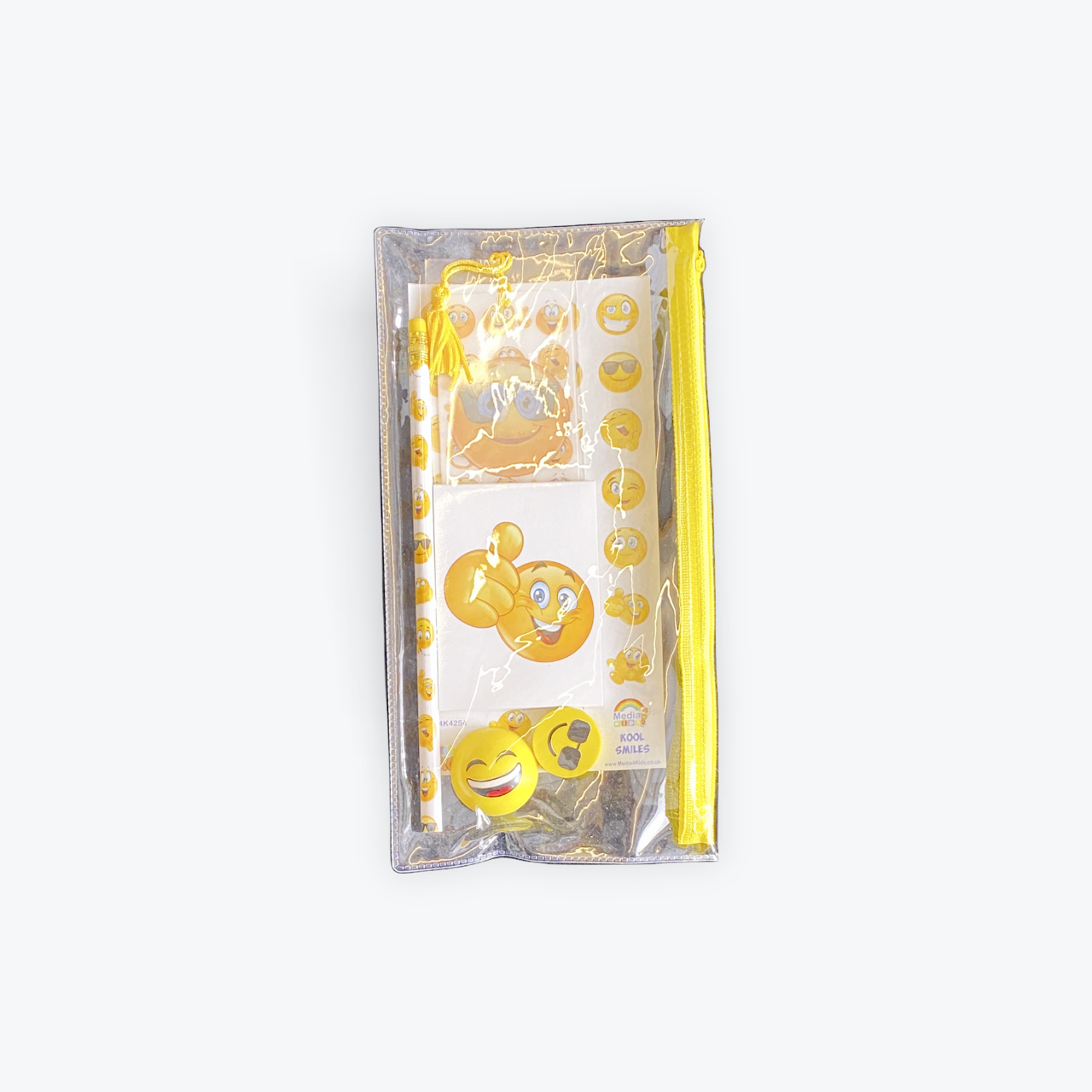 Low Cost Stationery | Kool Smiles, Emoji Stationery Set: Pencil Case & 6 Emoji Stationery Items