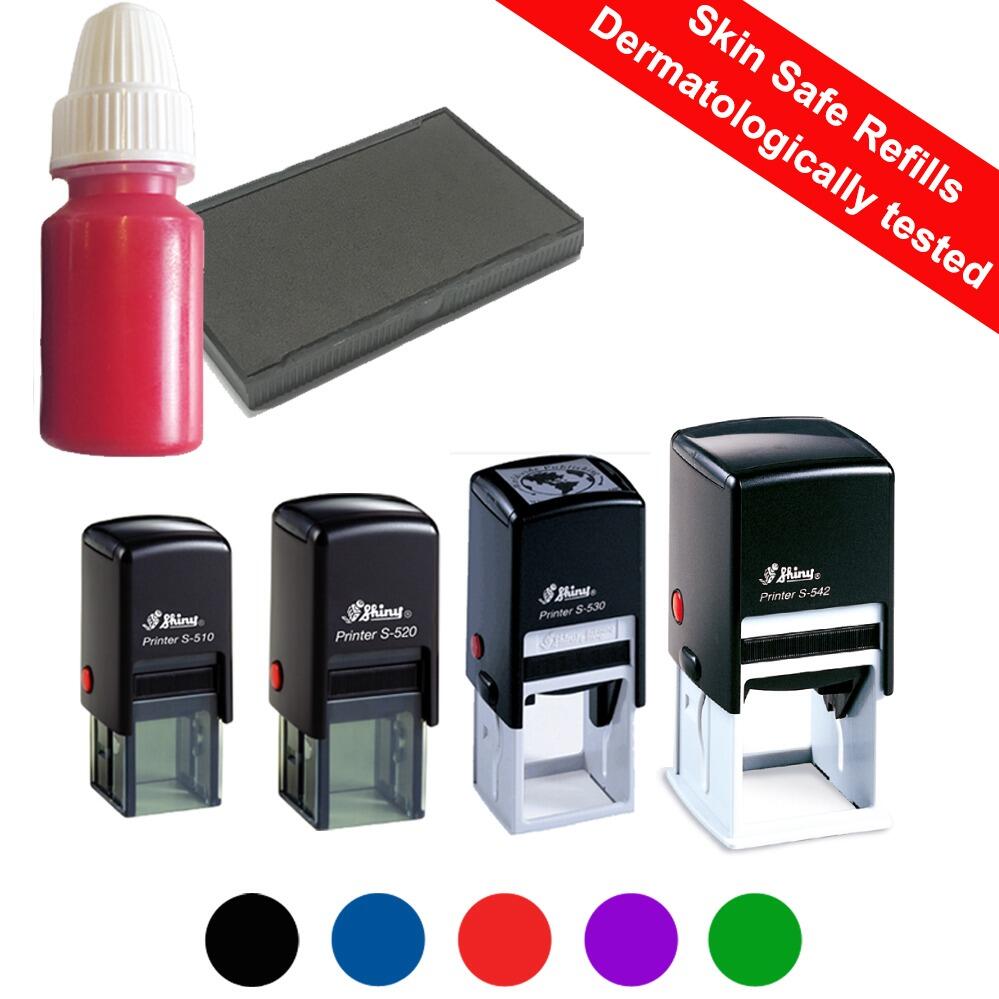 Hand Stamps | Skin Safe Ink for Rubber Hand Stamps. 5 Refill Colours. Shiny Printer Mounts & More