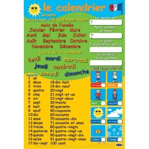 Educational Posters | Learn French Calendar and Numbers Classroom Poster