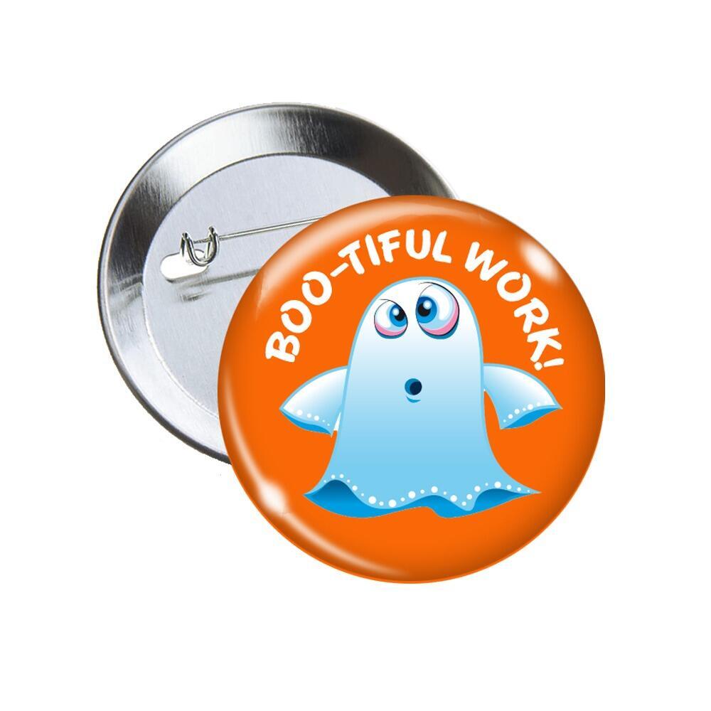 School Badges | Boo-tiful Work, Fun Ghost Design, Halloween Pin Badges for Teacher Rewards