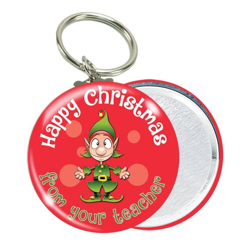 Presents from Teachers | Jolly Elf, Happy Christmas from your teacher Low Cost Keyrings. UK Made