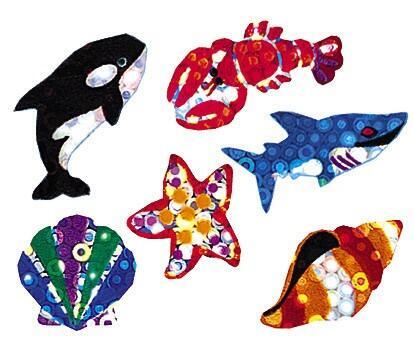 Kids Stickers | 72 Deep Sea Fish, Shell and Shark Glitter Stickers.