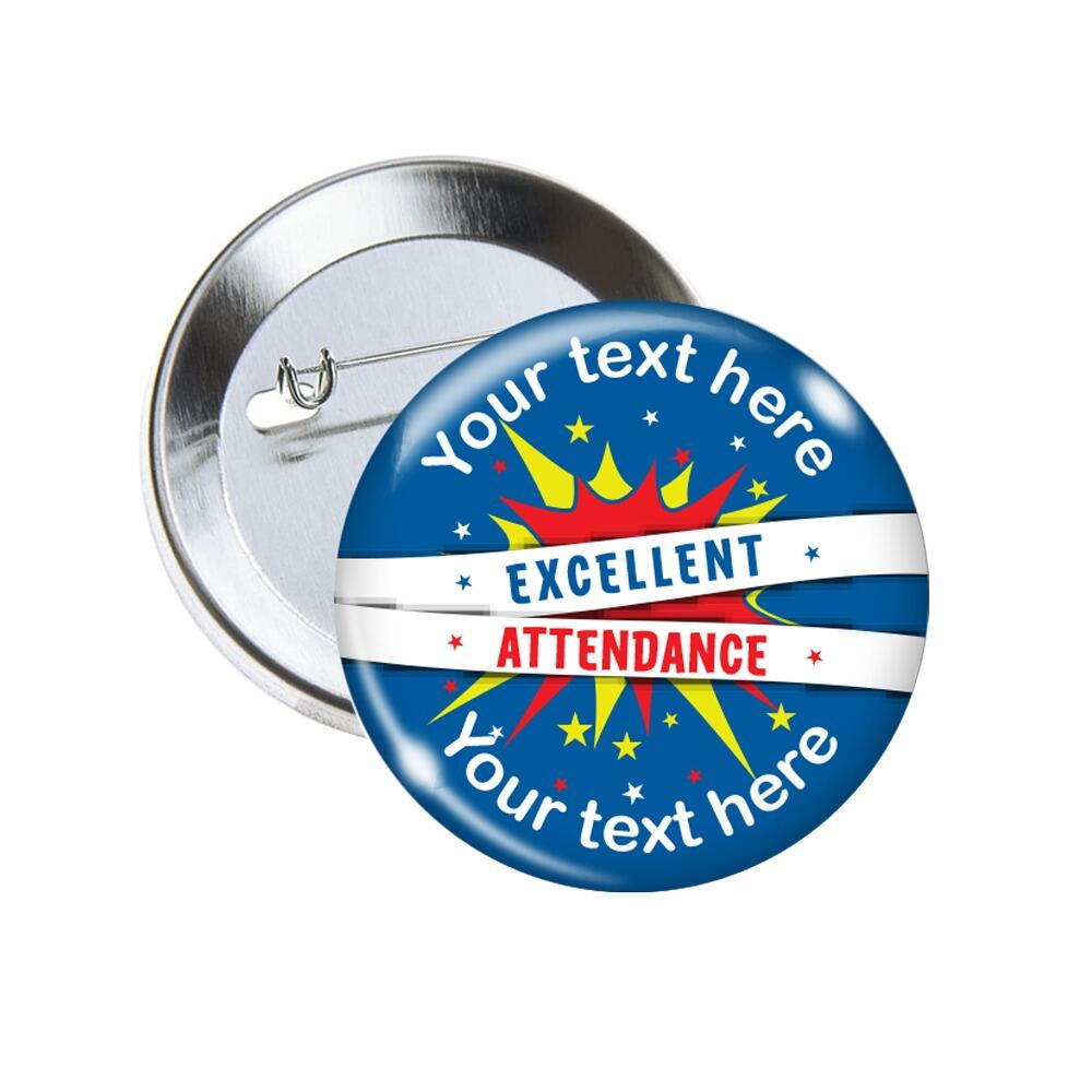 Custom Badges | Excellent Attendance, Star Design, Personalised Pin Badges for Schools