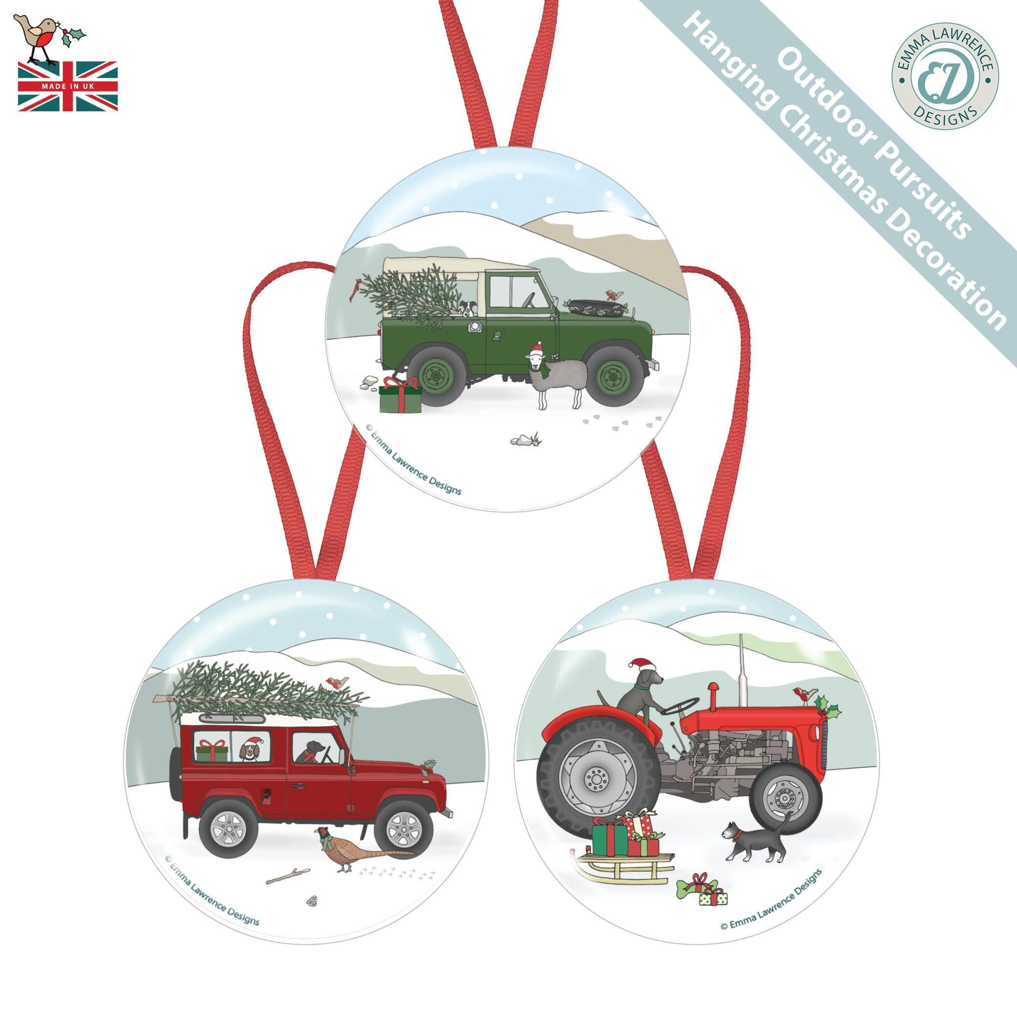 Bulk Fridge Magnets | Classic Land Rover, Tractor Christmas Hanging Decorations by Emma Lawrence