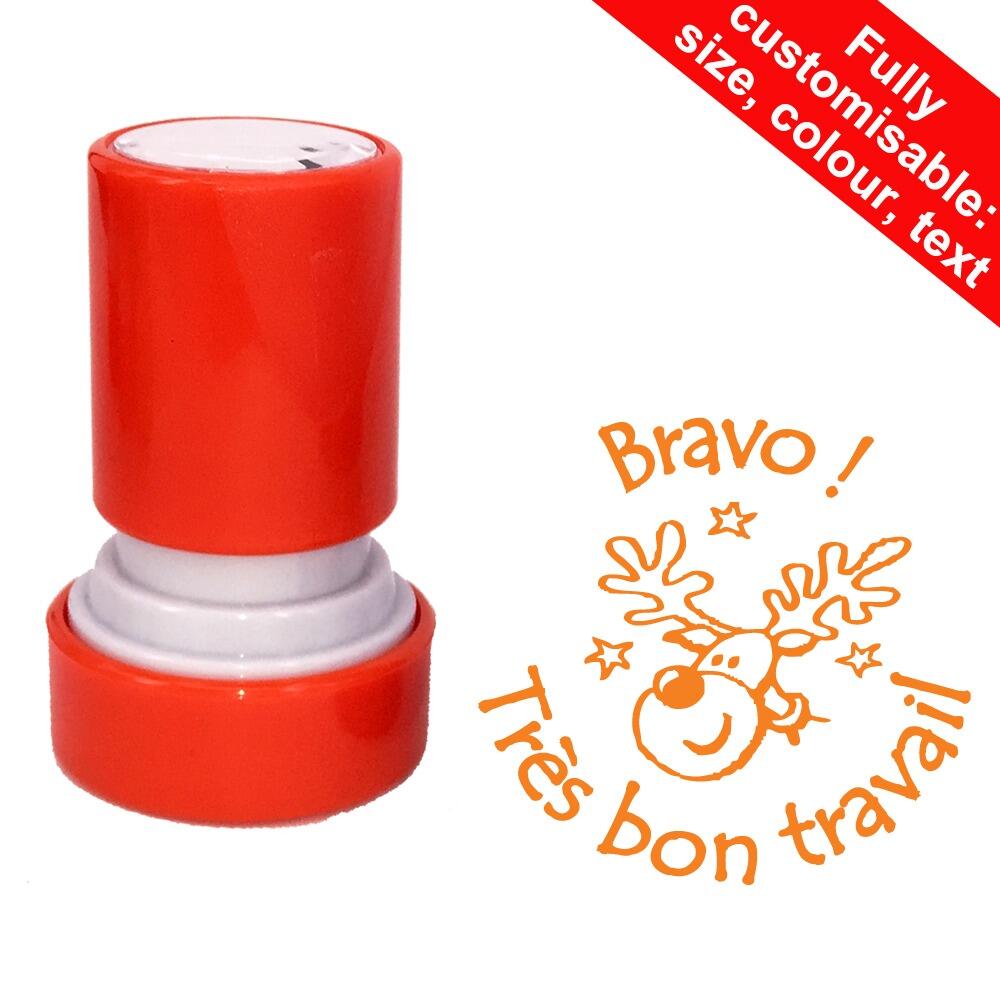 French School Stampers | Bravo ! Très bon travail French Christmas Teacher Stamp - 22mm