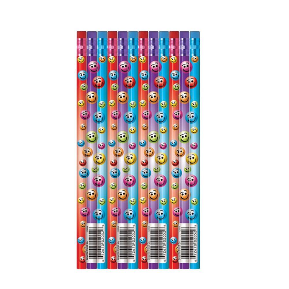 Pupil Gift Ideas | 12 x Colourful Smiley HB Pencils. Great Low Cost Class Gifts, Prizes, Rewards