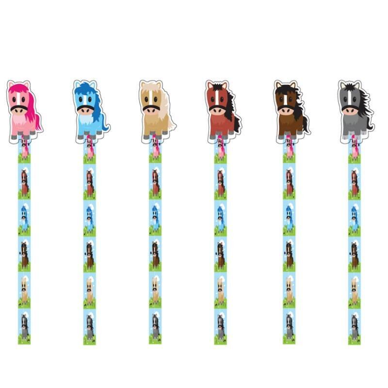 Pony Stationery | Colourful Pony Eraser Topper Pencils. Great Class Gift/Party Bag Fillers