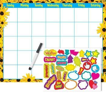 Wipe-off Wall Calendar | Flower Design Calendar Kit With Cling Images and Pen