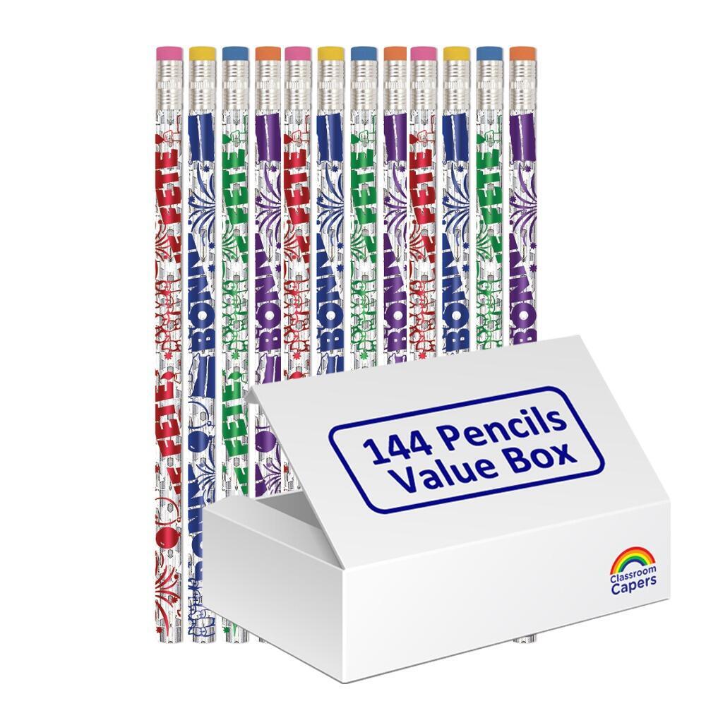 Kids Pencils | 144 x Bonne Fete French Language Birthday HB Pencils