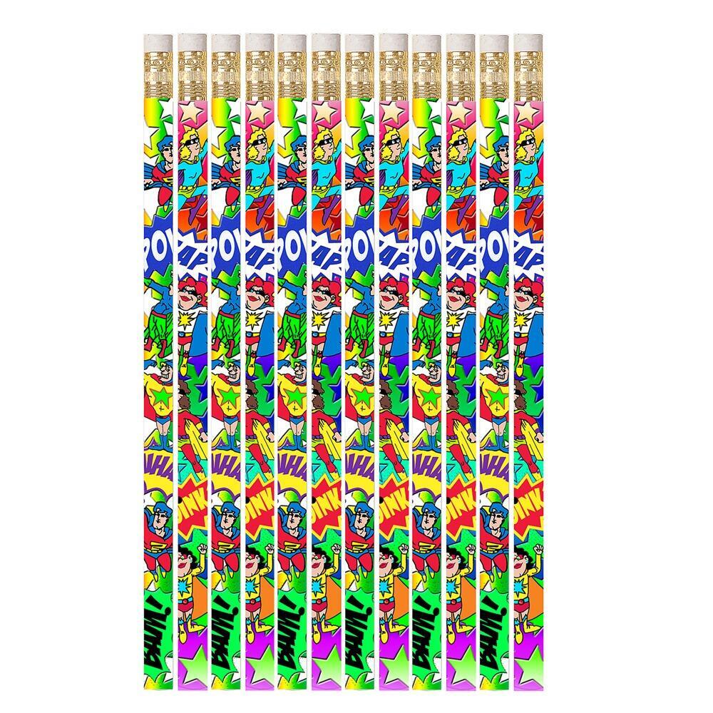 Pencils for Kids | 12 Super-Duper Superhero Pencils. Great Low Cost, Practical Class Gifts, Prizes,