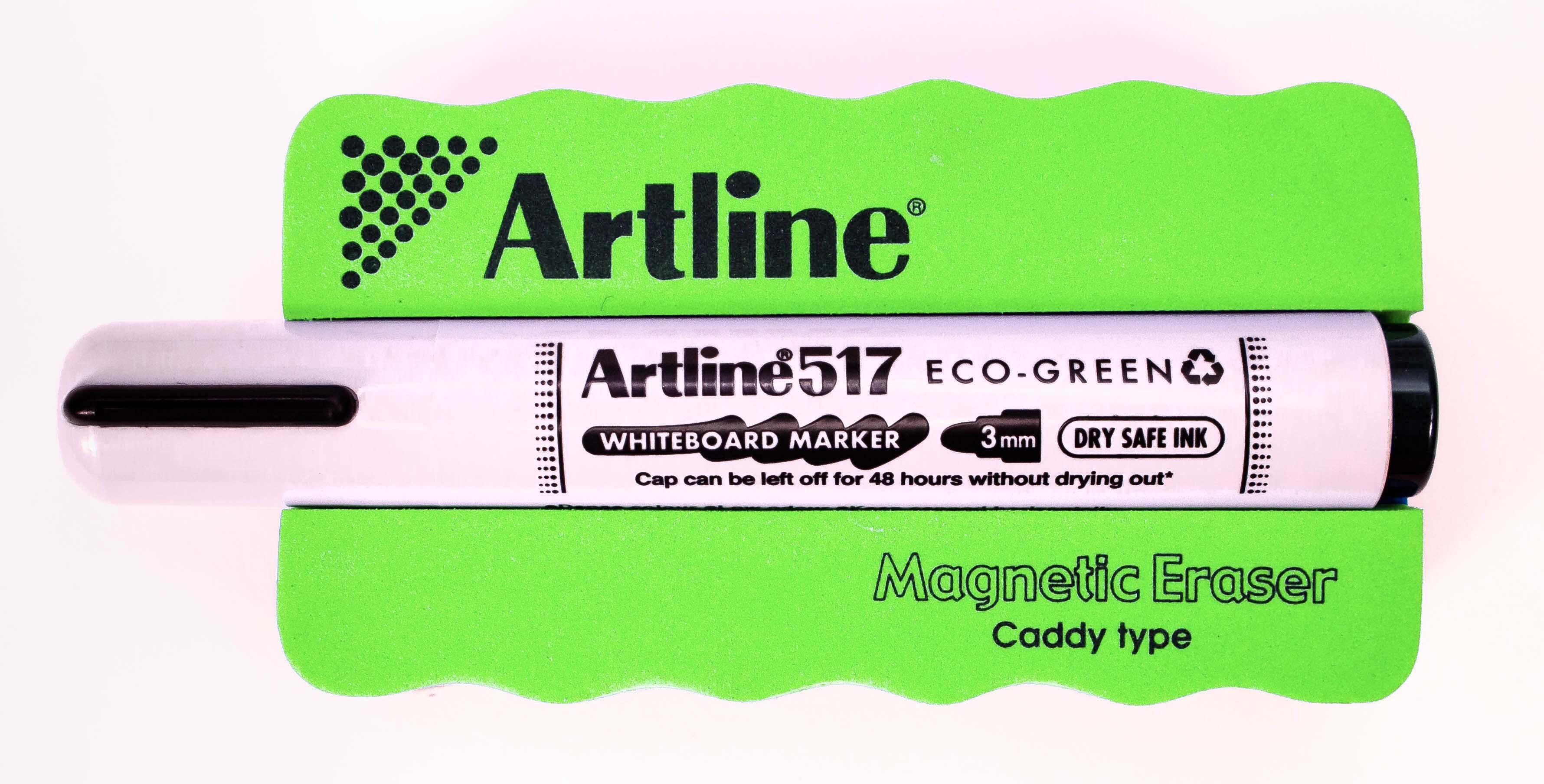 Whiteboard Eraser | Green Eraser (pen not included). Artline Magnetic Whiteboard Erasers, Grooved to Hold Whiteboard Pen
