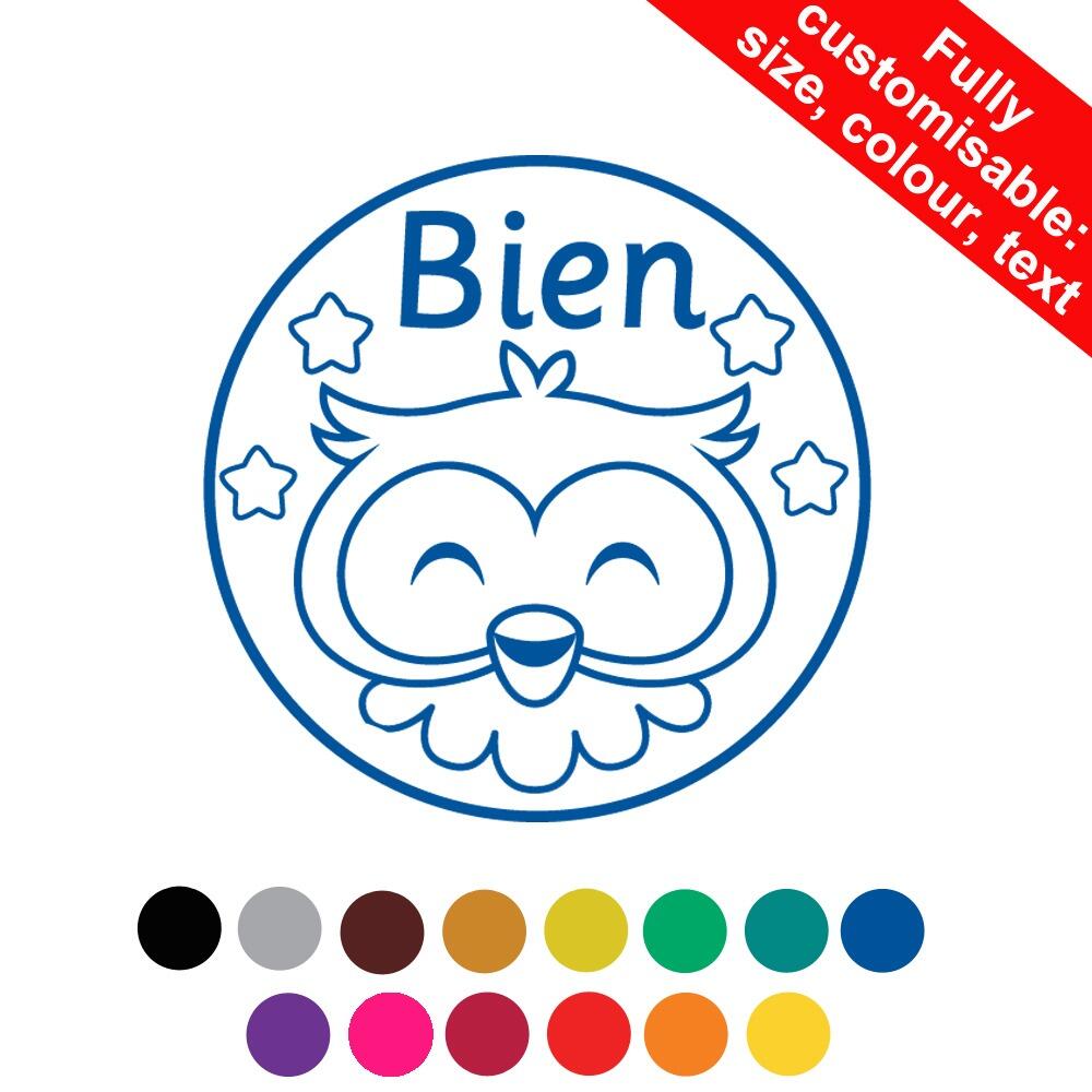 French School Stampers | Bien (Owl Classmates) French Personalised Teacher Stamps 19-30mm