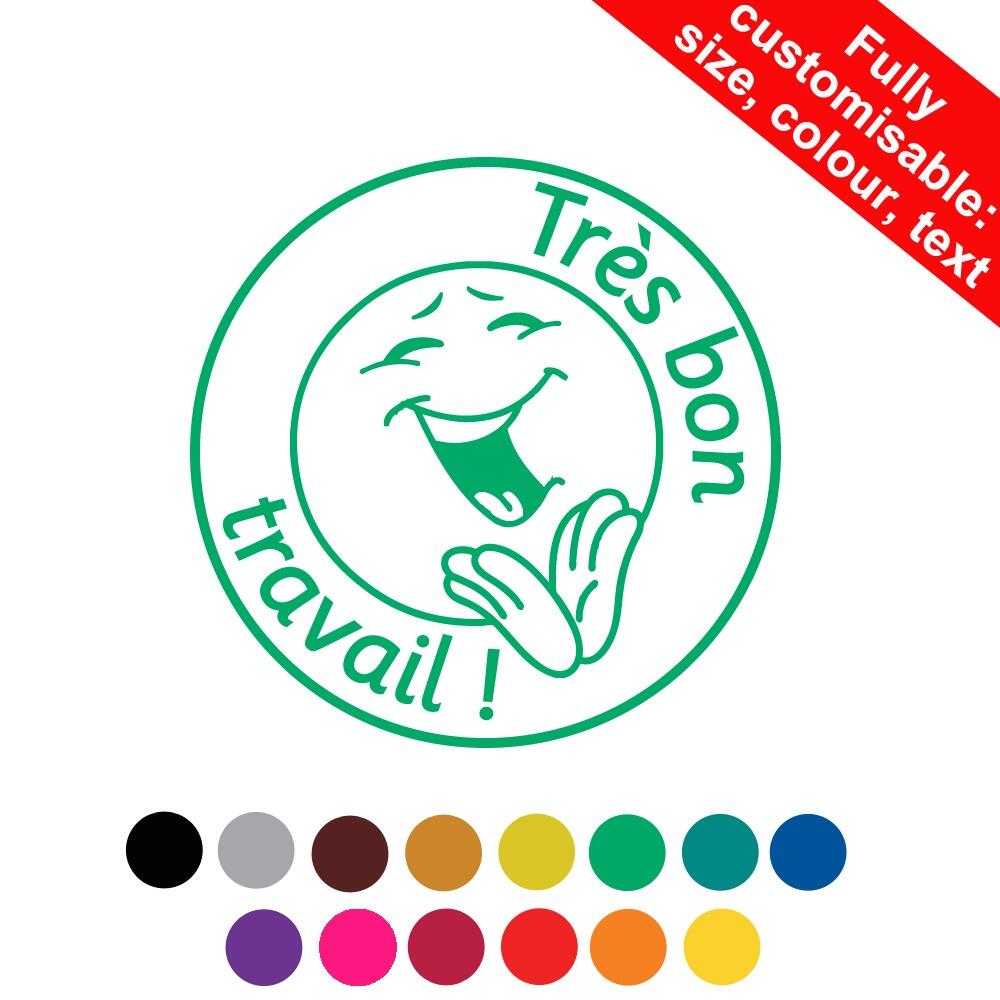 French School Stampers | Très bon travail (Kool Smiles Emoji) French Personalised Teacher Stamps 19-30mm