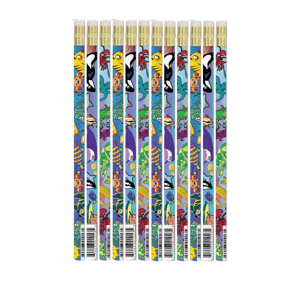 Low Cost Pencils | 12 x Under the Sea HB Pencils. Practical Class Gifts, Prizes or Rewards