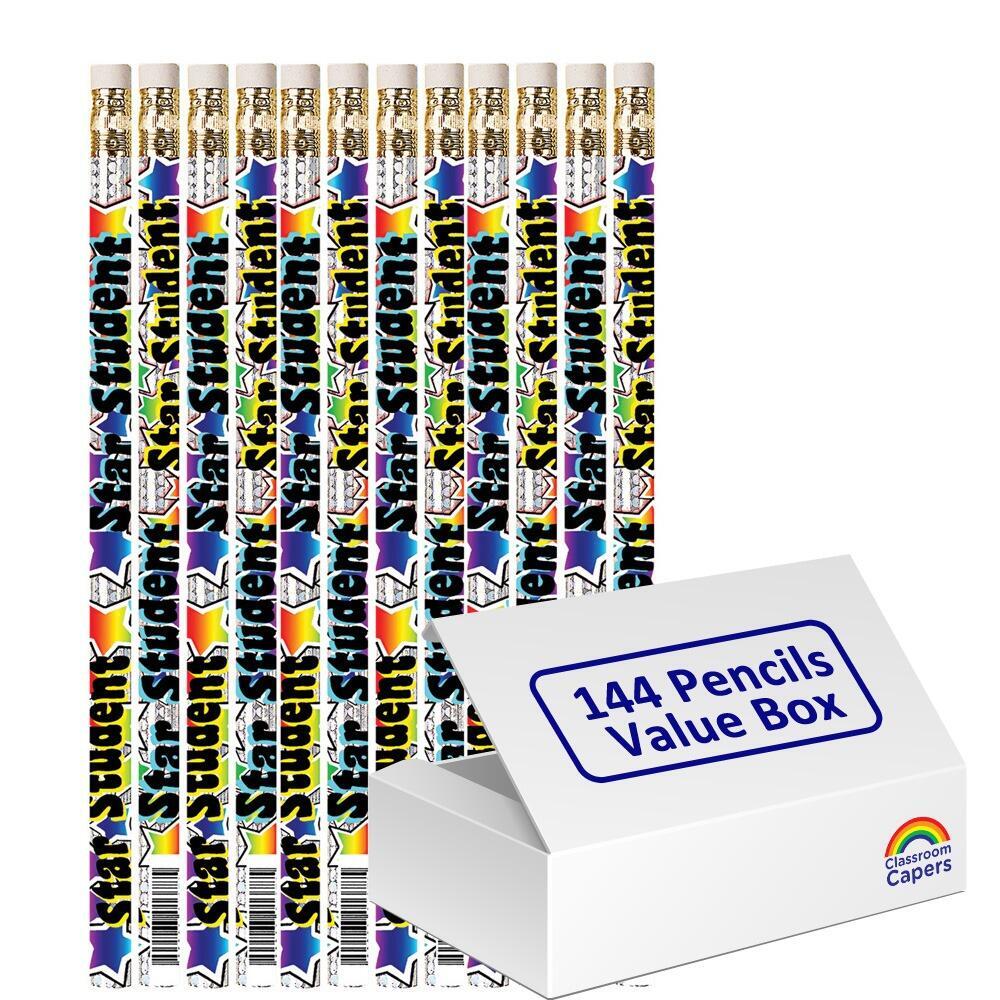 Bulk Class Awards | 144 Star Student Pizazz HB Pencils. Great Low Cost, Practical Class Gift/Prize