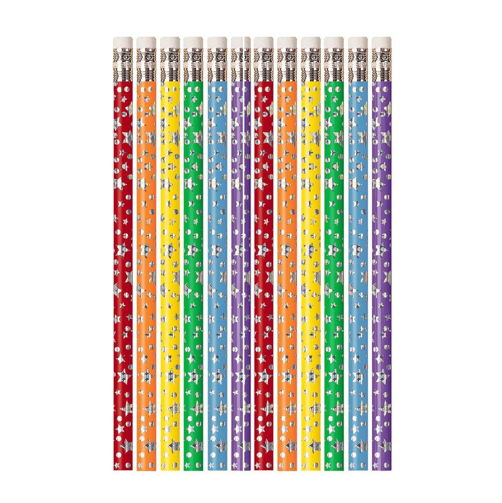Reward Pencils | 12 x Shiny Star Bright HB Pencils. Low Cost Class Gifts, Rewards, Prizes