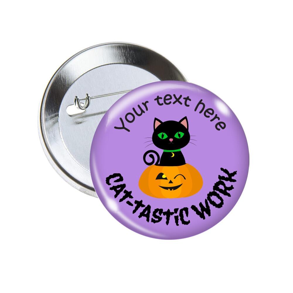 Custom School Badges | Cat-tastic Work, Halloween Personalised Reward Badges for Teachers