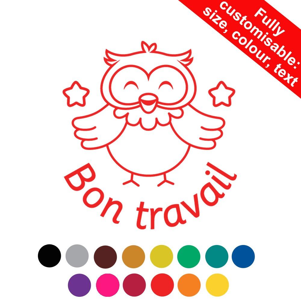 French School Stampers | Bon travail (Owl Classmates) French Personalised Teacher Stamps 19-30mm