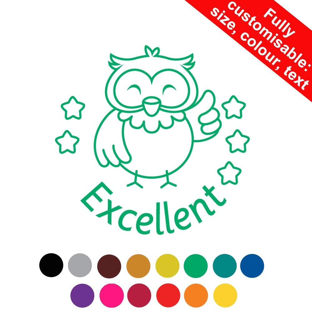 French School Stampers | Excellent (Owl Classmates) French Personalised Teacher Stamps 19-30mm