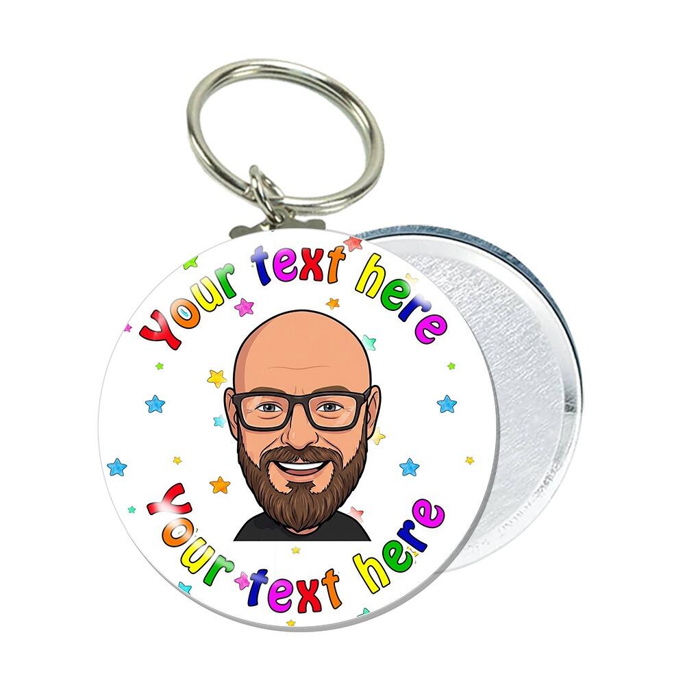 Personalised Selfie Teacher Gift Set | Custom Avatar/Face Stamper & Keyring Set. Pastel Stars Design