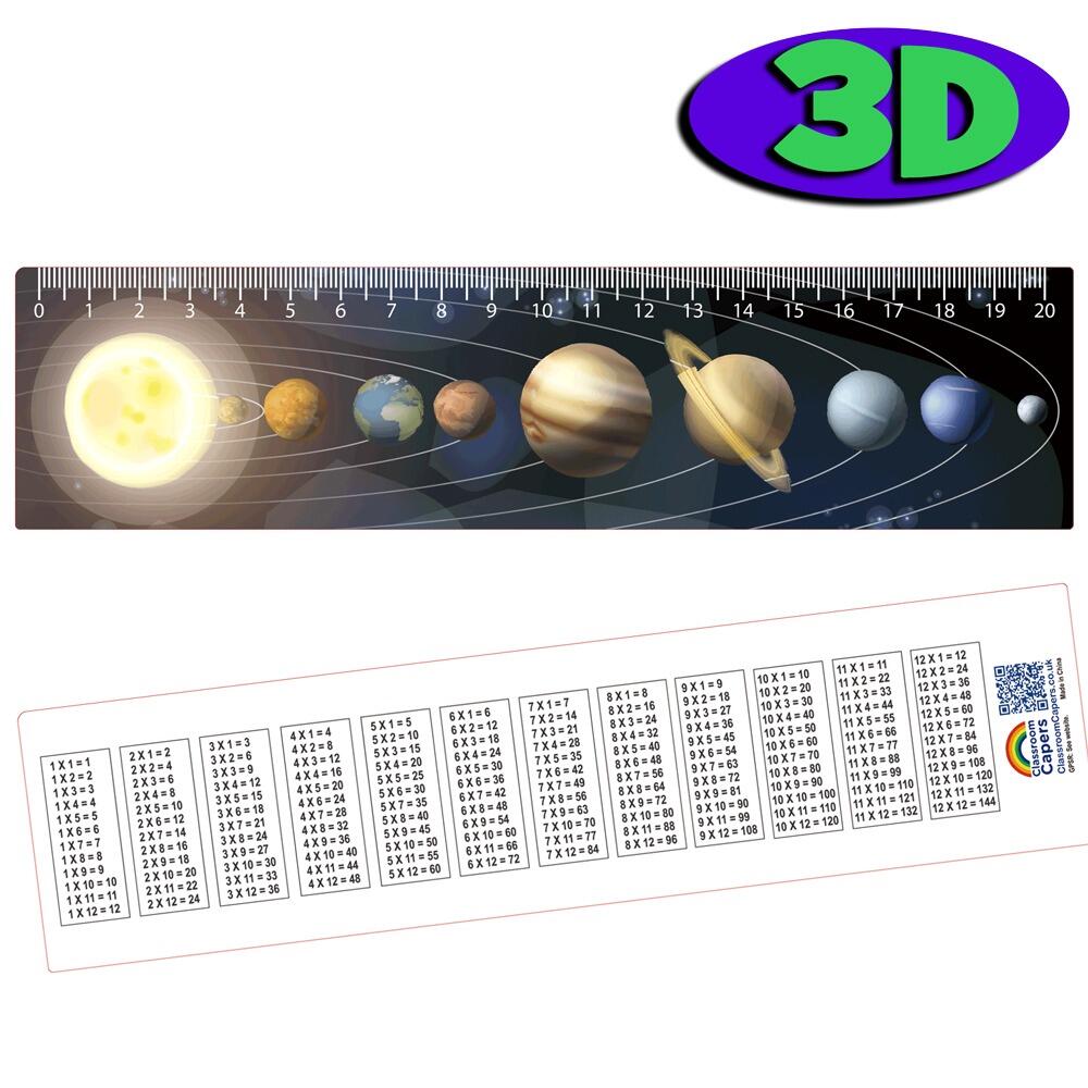 3D Ruler | Stunning Solar System/Planets Design + Times Tables. Perfect Educational Low Cost Gift