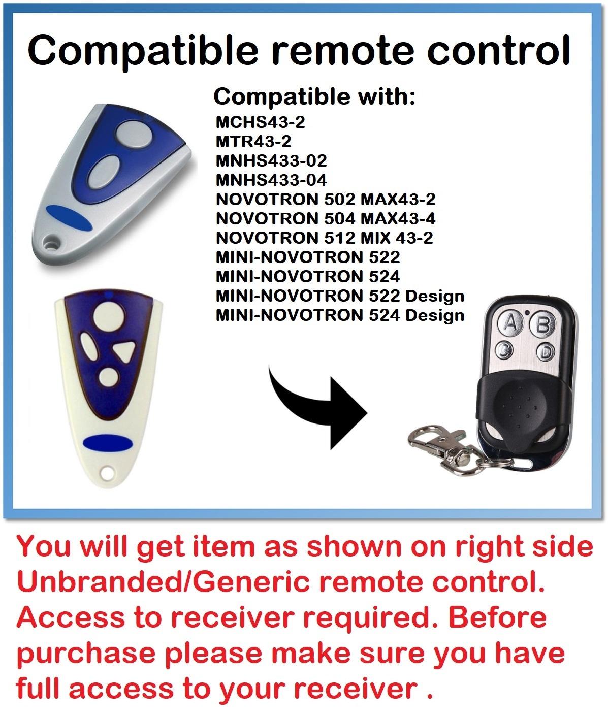 Compatible Remote Control with NOVOFERM Mini-Novotron 522 Design 433.92MHz.