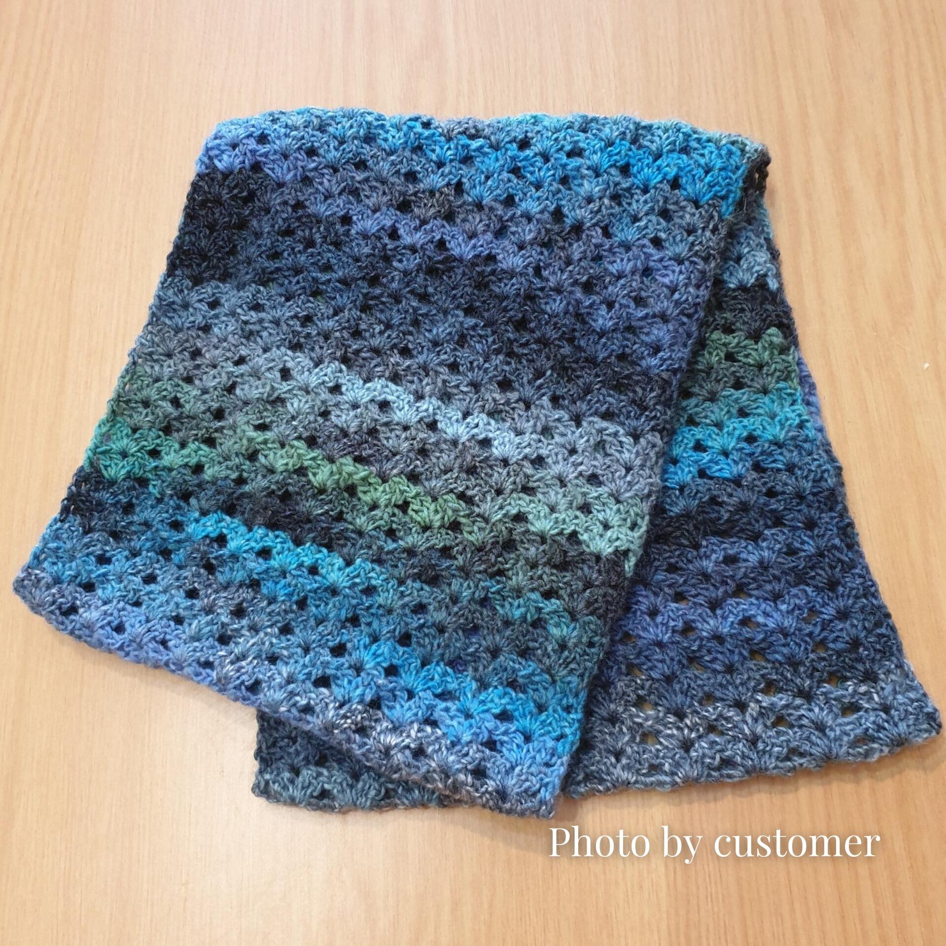 shawl made in James C. Brett Emotions Calm EM07