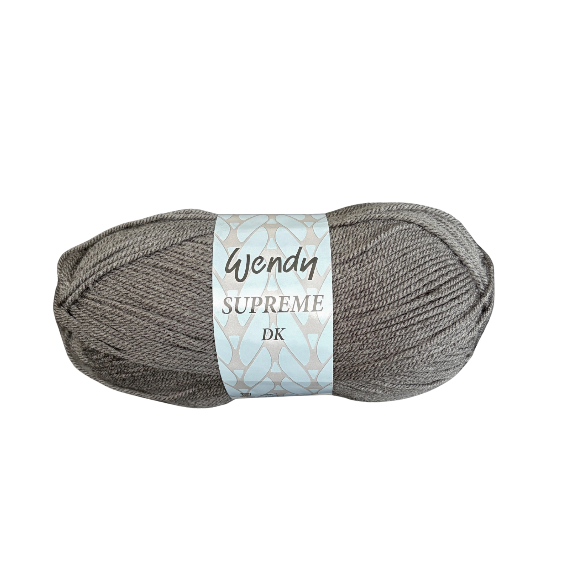 Wendy Supreme DK yarn in the colour Graphite (WD77), shown as a deep charcoal grey double knit yarn ball with Wendy Supreme DK label.