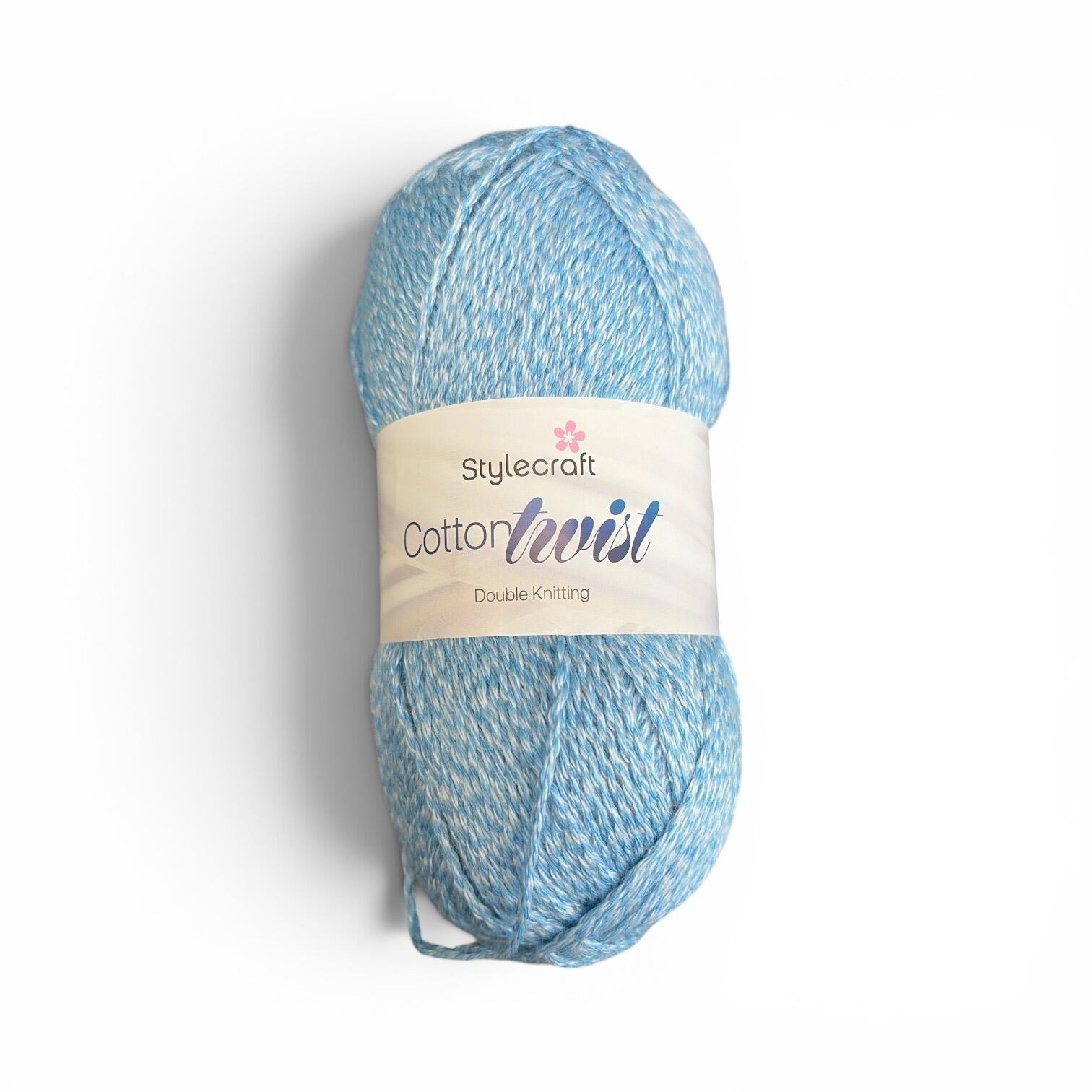 Stylecraft Cotton Twist DK Sky 1977 blue cotton blend yarn 100g ball for crochet garments, baby blankets and summer knitting projects
