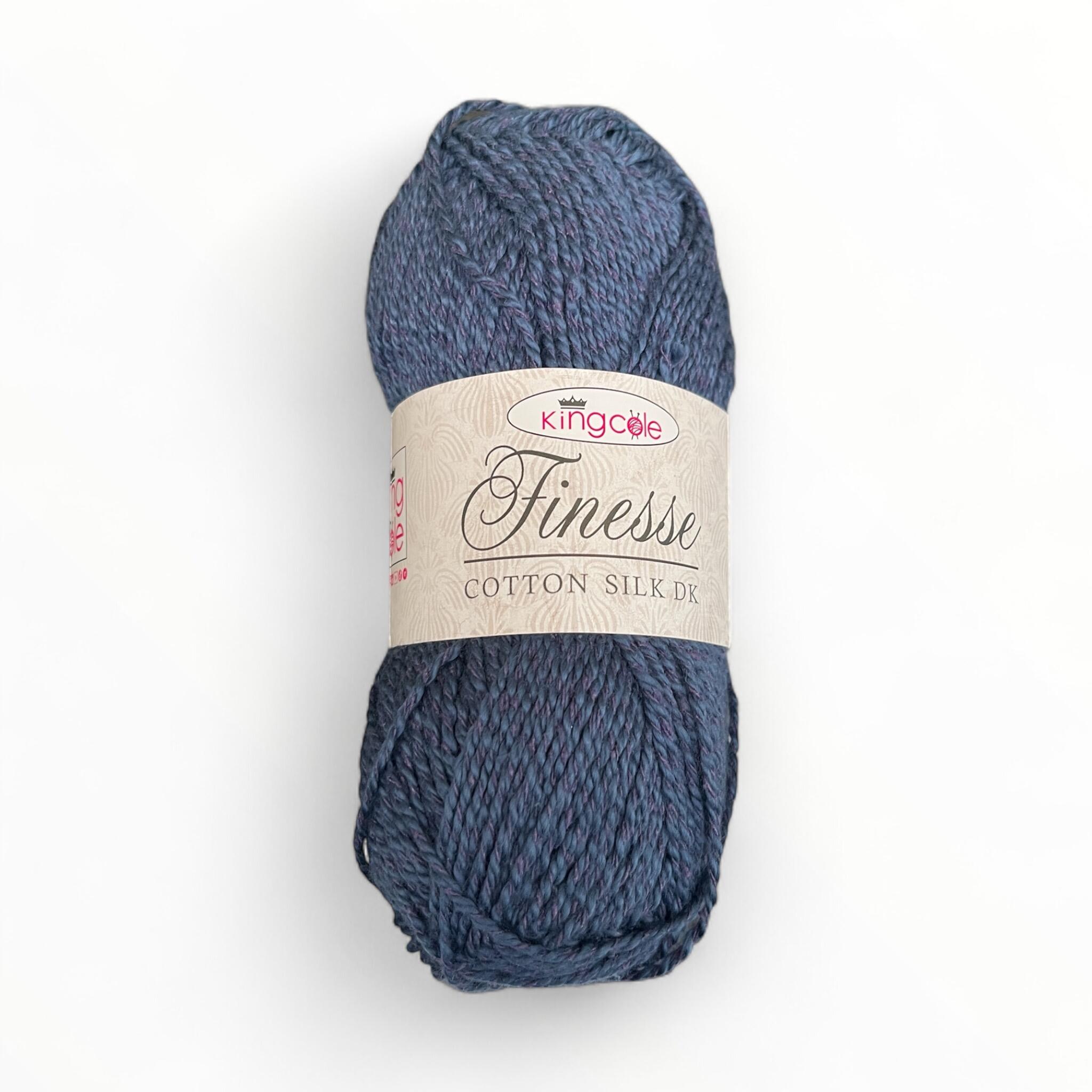 King Cole Finesse Cotton Silk DK 50g yarn ball in Navy – deep, rich blue shade with a silky texture, perfect for elegant knitting and crochet projects