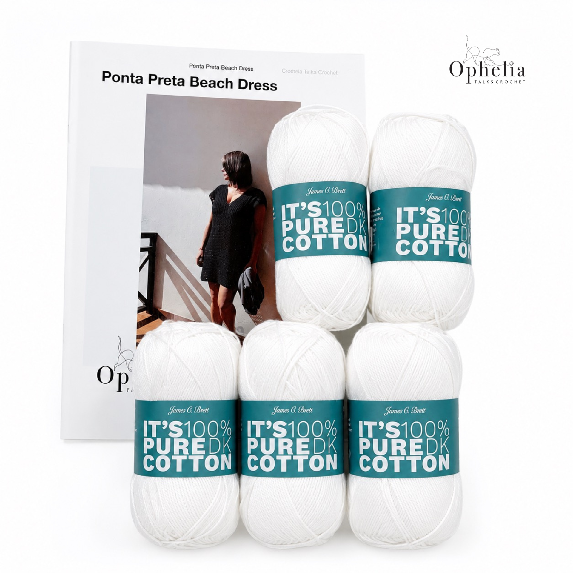 Crochet beach dress kit – Ponta Preta pattern booklet with James C. Brett It's 100% Pure Cotton DK in cream by Ophelia Talks Crochet
