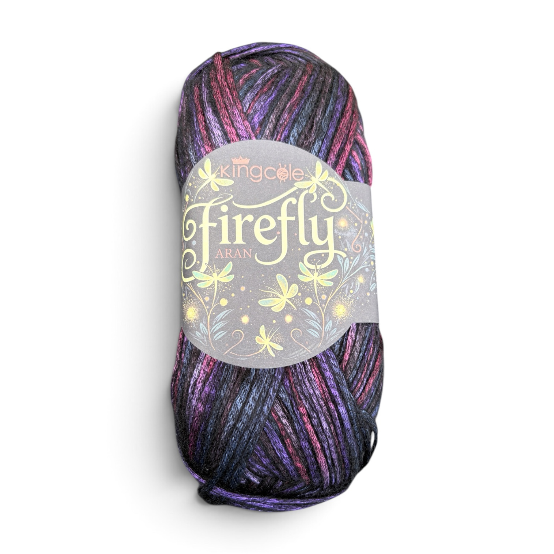 King Cole Firefly Aran Violet Dropwing 6572 100g ball in purple indigo and black