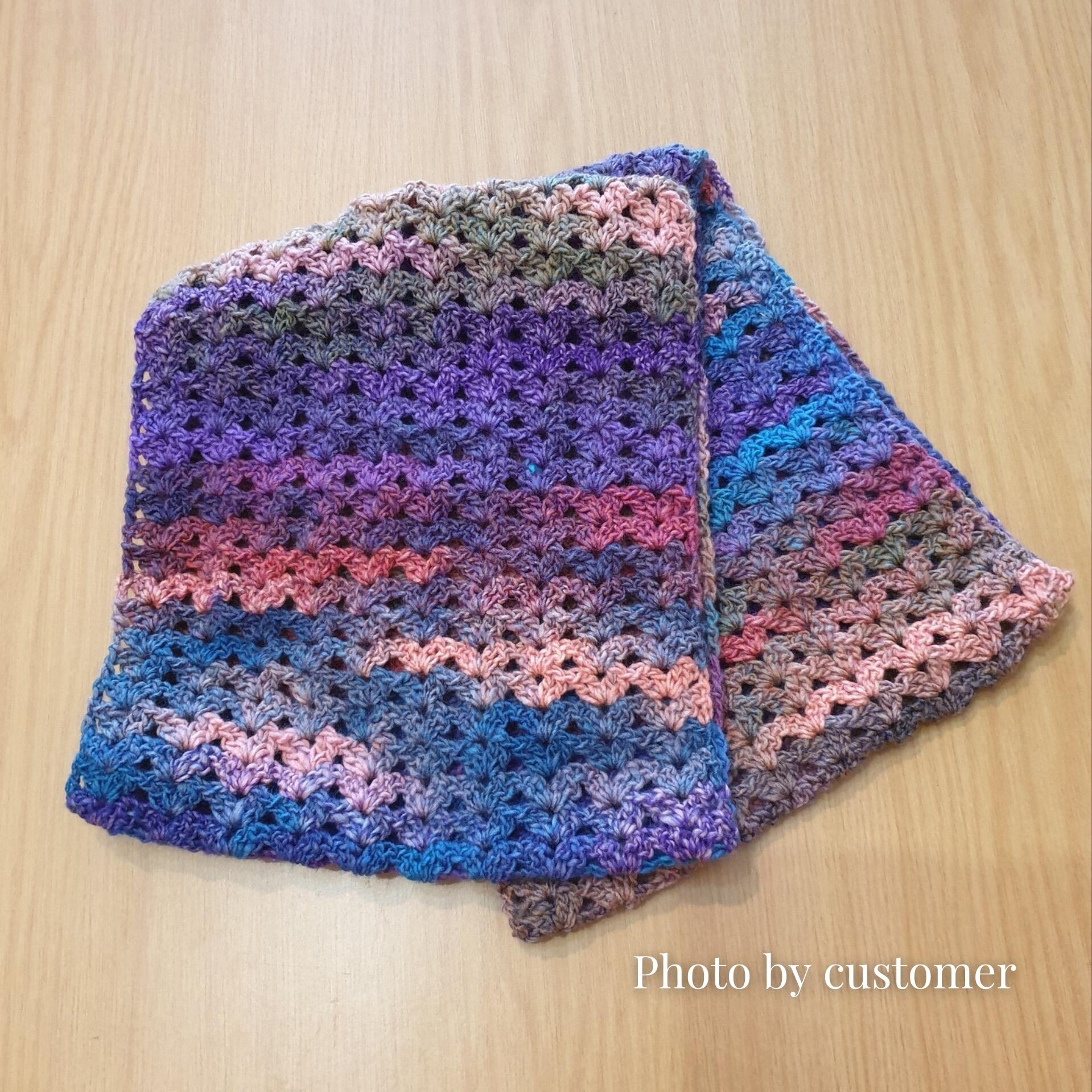Infinity scarf made with 1 ball of James C. Brett Emotions DK in Affectionate EM11