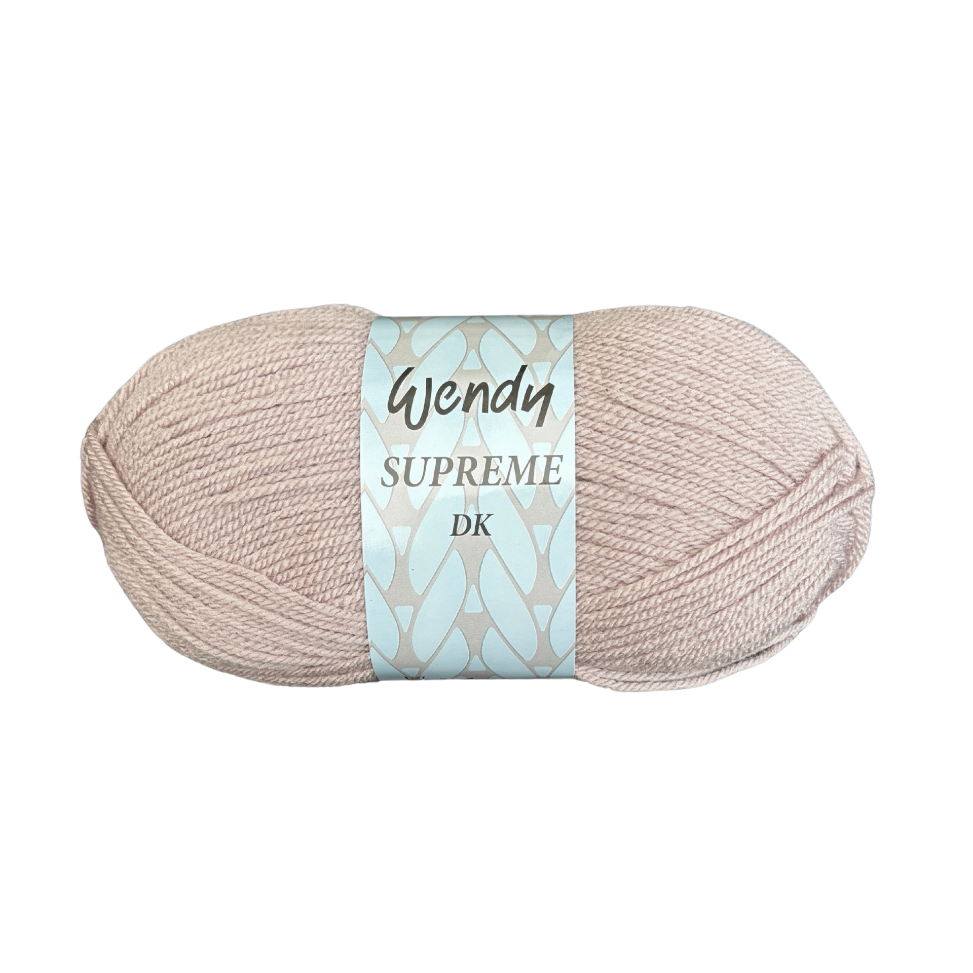Wendy Supreme DK yarn in the colour Mushroom, shown as a soft neutral beige-taupe double knit yarn ball with a smooth, even twist and Wendy Supreme DK label.