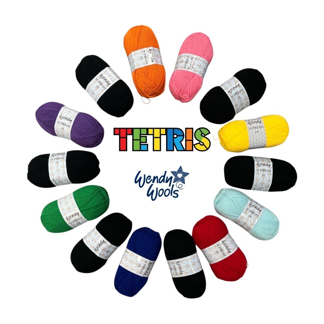 Retro Tetris blanket yarn pack in the Wendy Supreme dk yarn