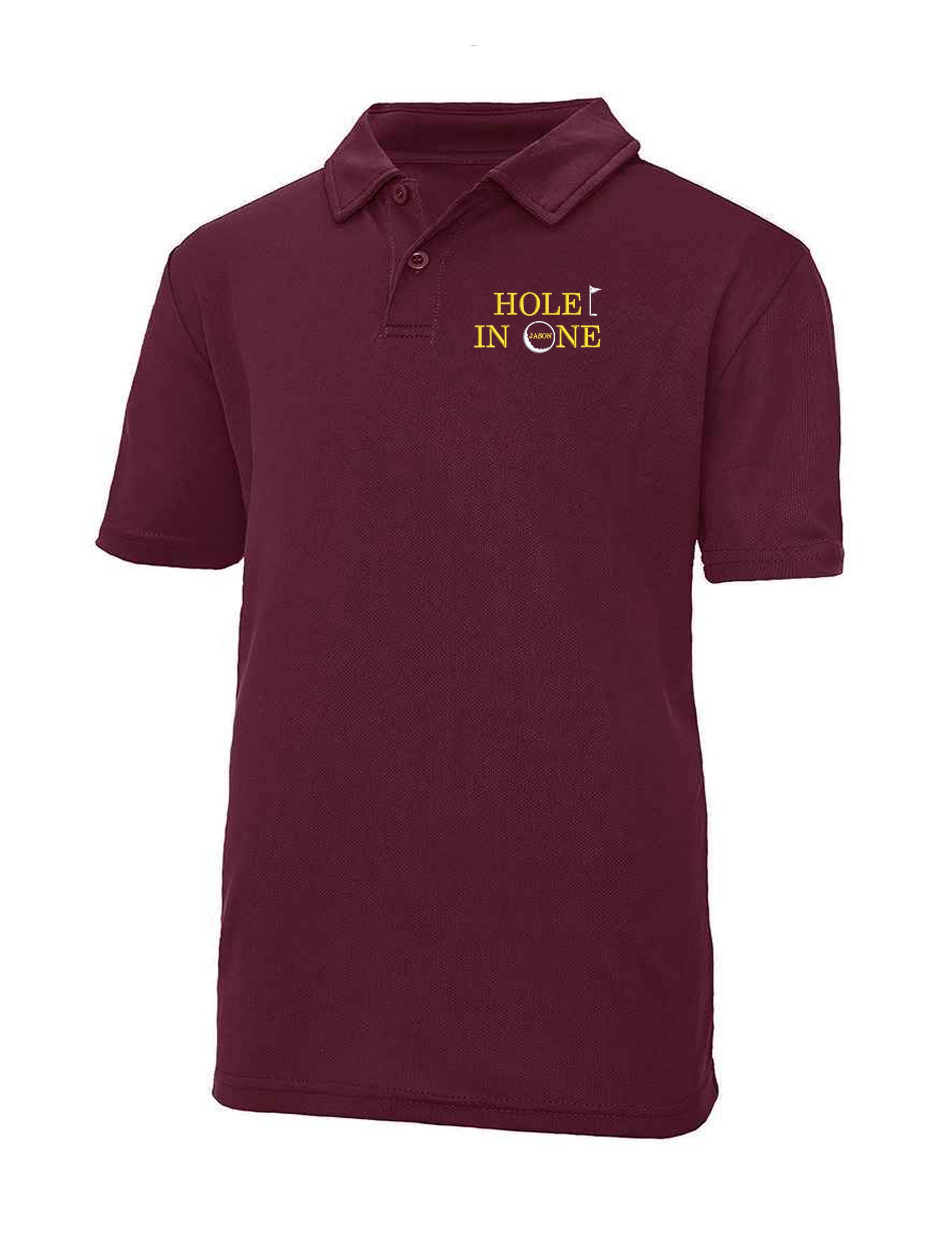 Hole in 1 Design Dri-Fit Kids Golf Polo Shirt Burgundy