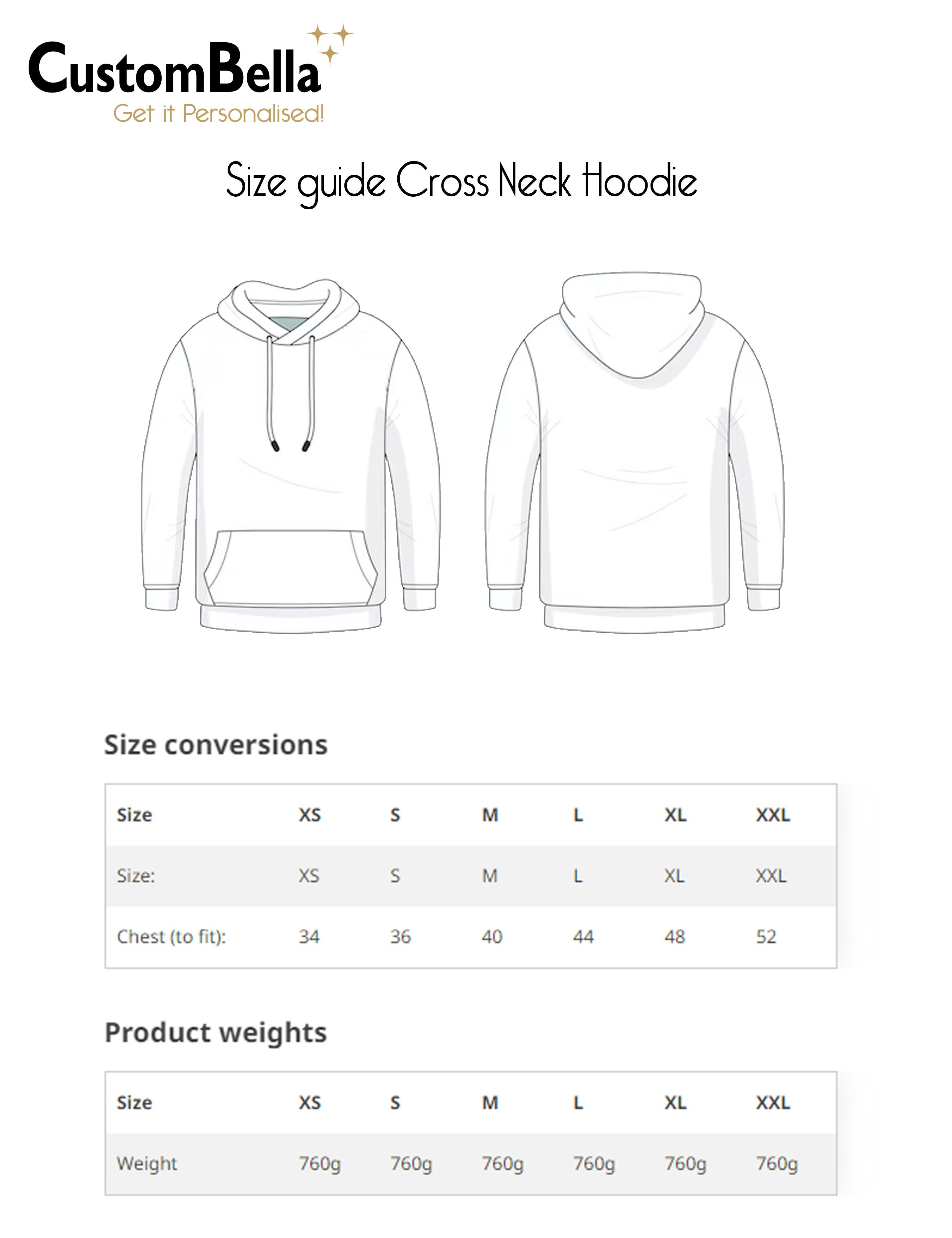 Cross Neck Hoodie Black Embroidered size chart