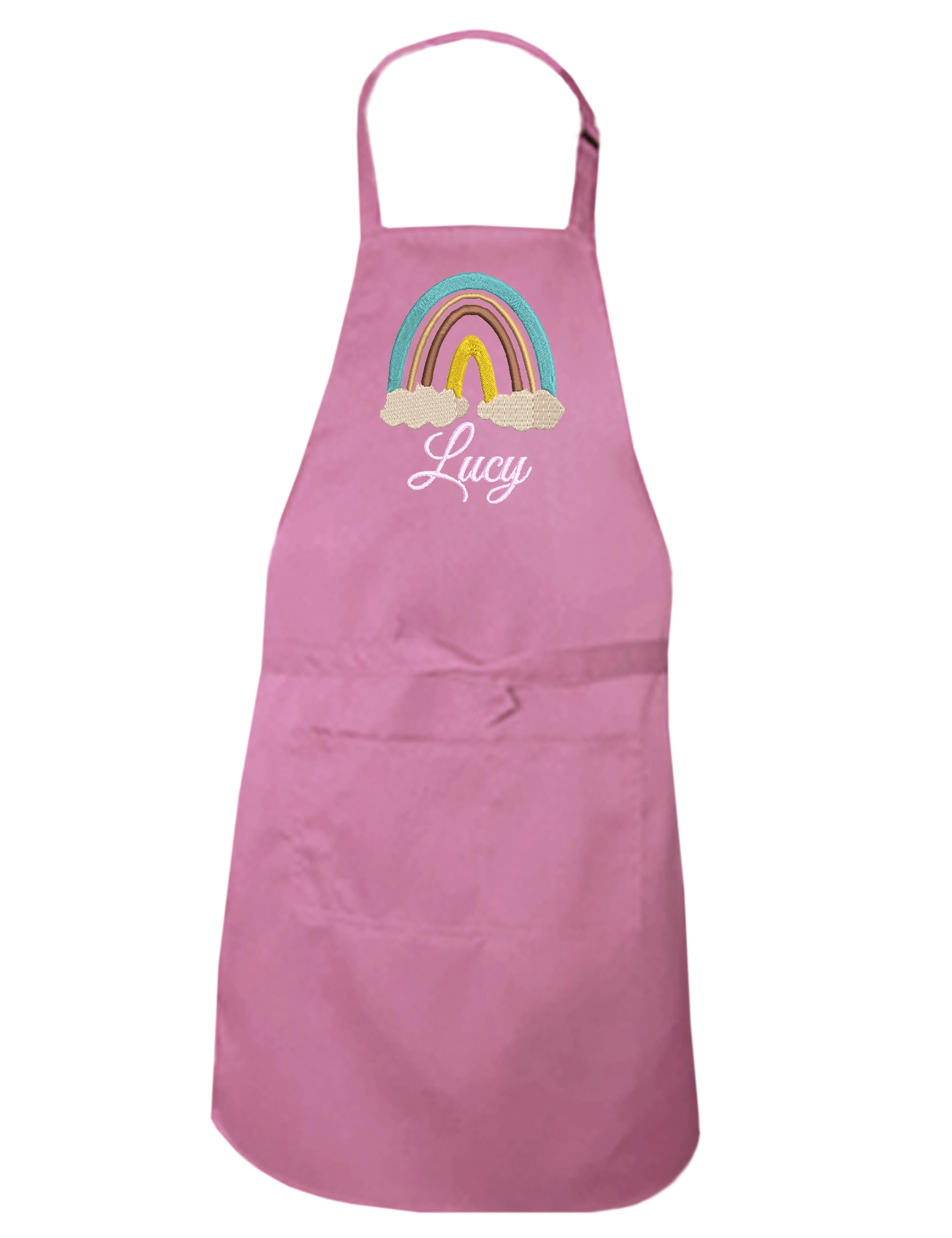 Personalised Rainbow Kids Apron Rose Gold Embroidered