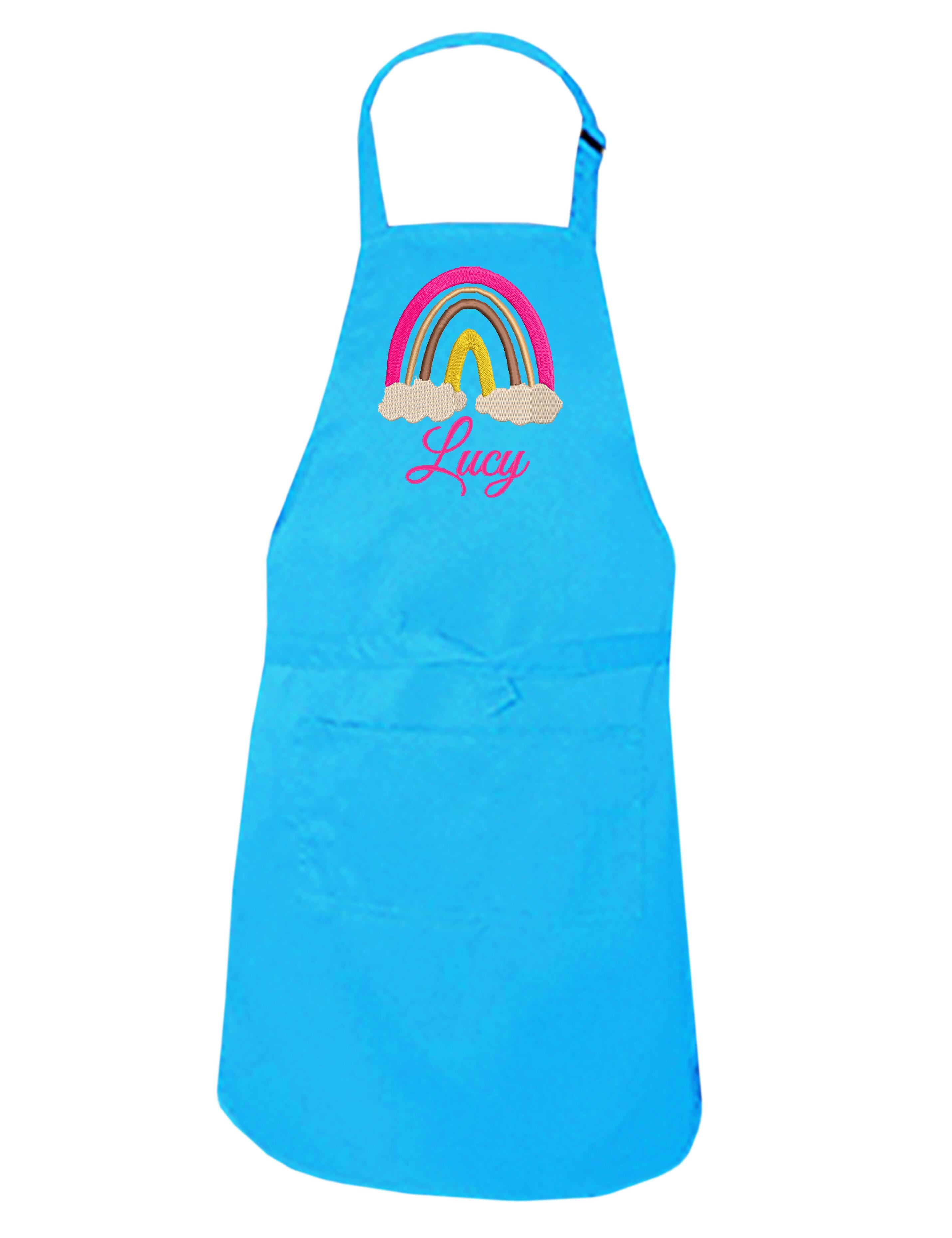 Personalised Rainbow Kids Apron Turquoise Embroidered